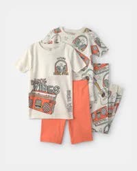Carters Boys 'Dance Vibes' 100% Cotton 4-Piece Pajama Set - Ivory/Orange Ivory/Orange 8