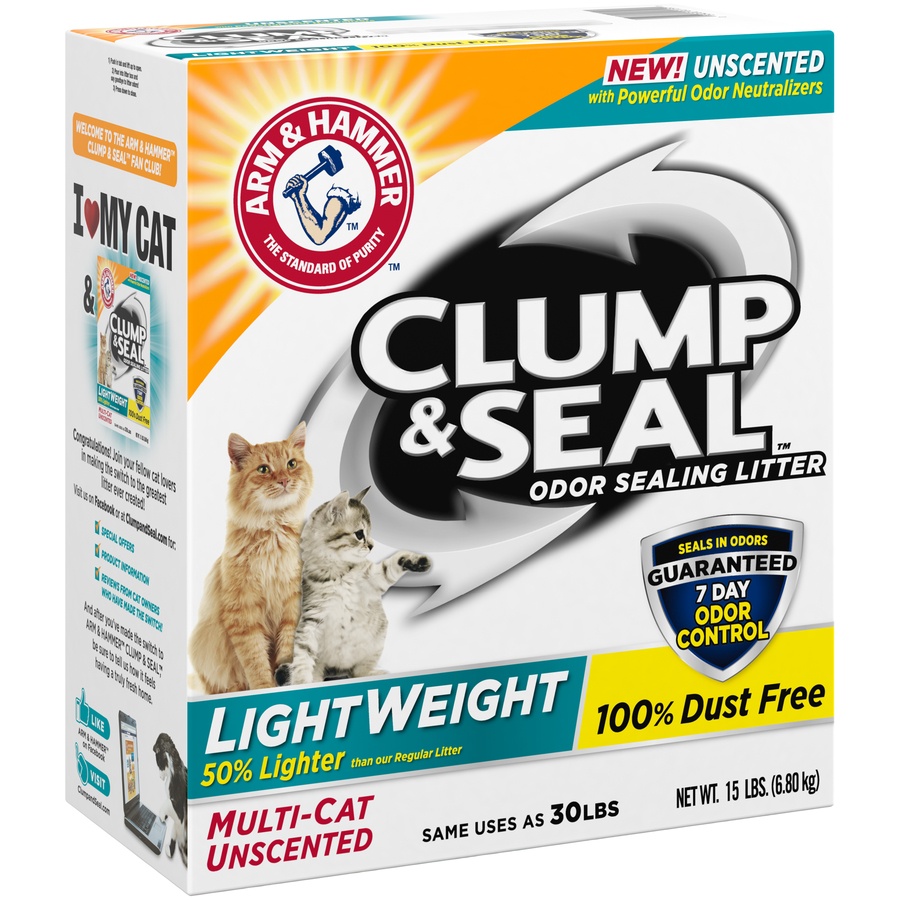 slide 2 of 4, ARM & HAMMER Clump & Seal Lightweight Unscented Clumping Cat Litter, 15 lb