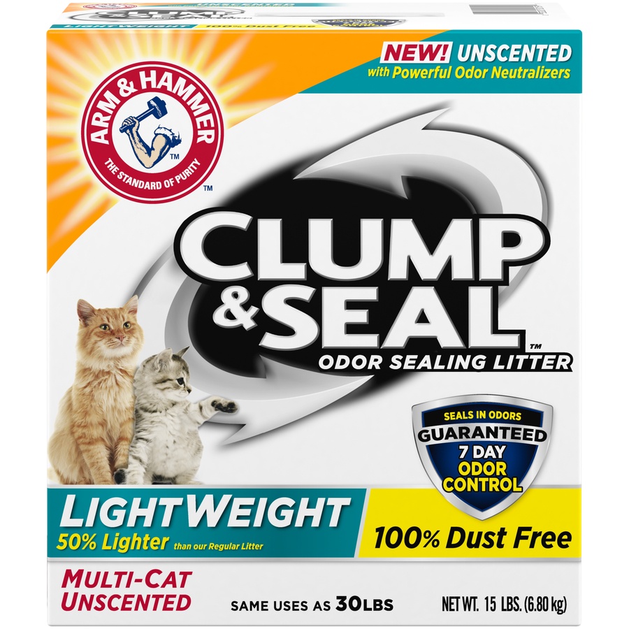 slide 1 of 4, ARM & HAMMER Clump & Seal Lightweight Unscented Clumping Cat Litter, 15 lb
