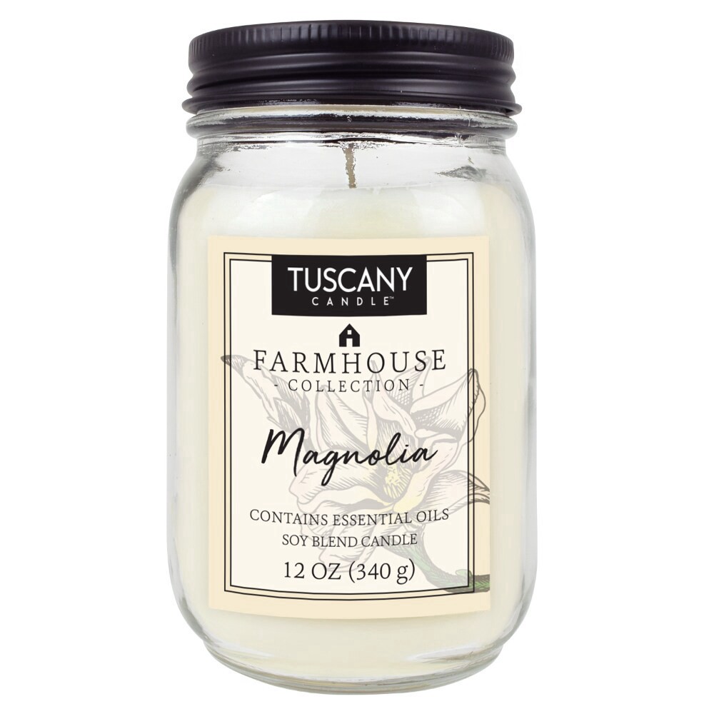 slide 2 of 3, Tuscany Candle Farmhouse Collection Magnolia Soy Blend Mason Jar Scented Candle with Essential Oils, 12 oz