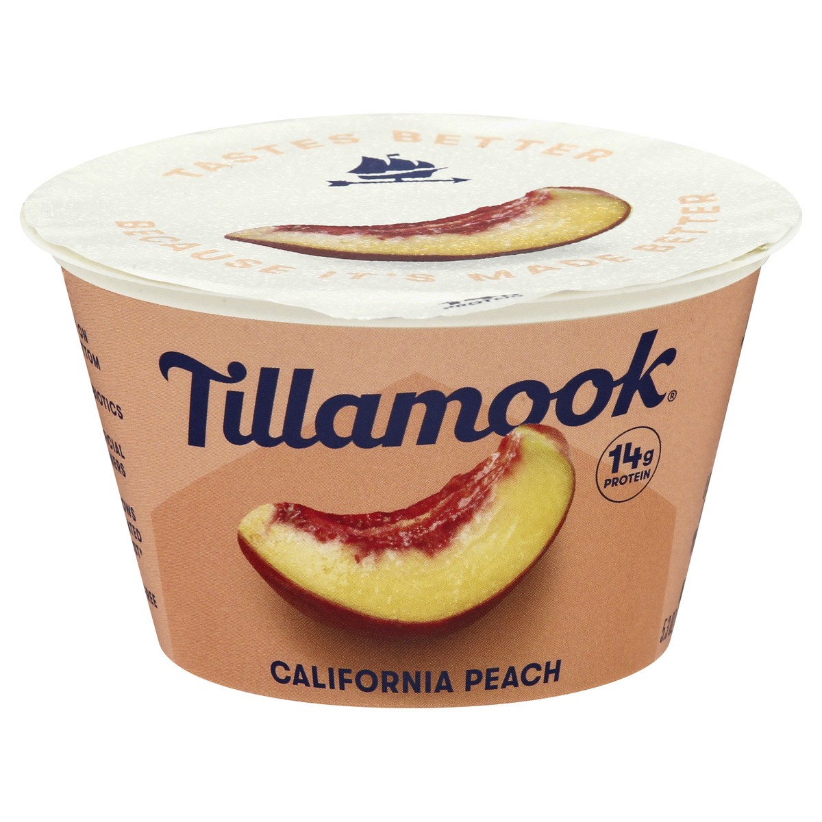 slide 1 of 9, Tillamook California Peach 2% Low-Fat Greek Yogurt, 5.3oz, 150 g