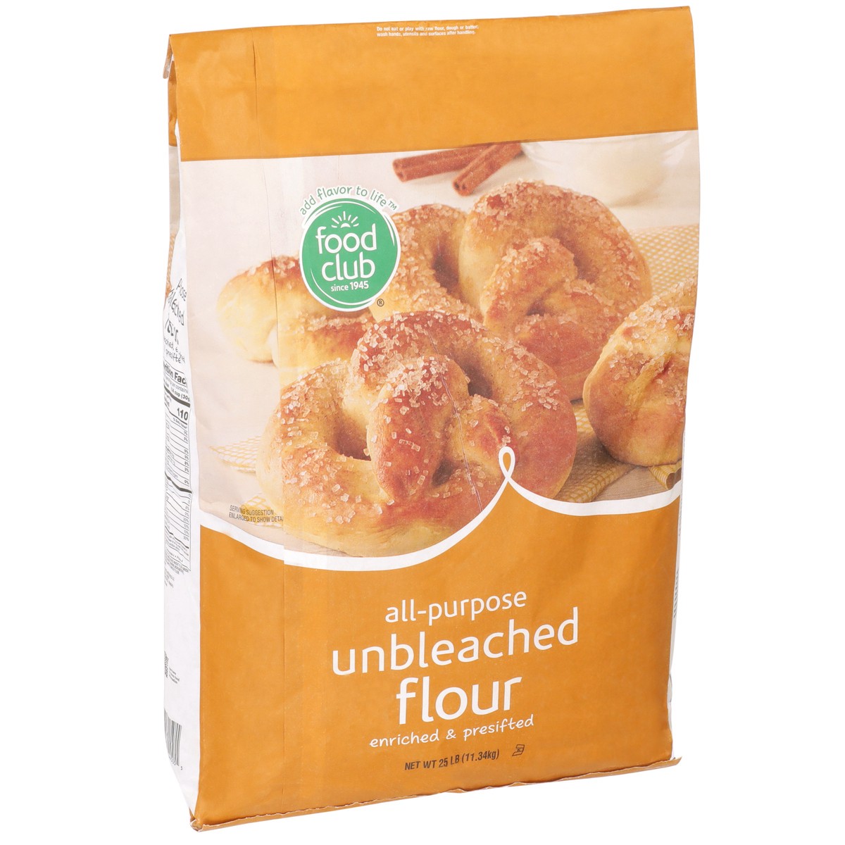 slide 2 of 9, Food Club Enriched & Presifted All-purpose Unbleached Flour, 25 lb