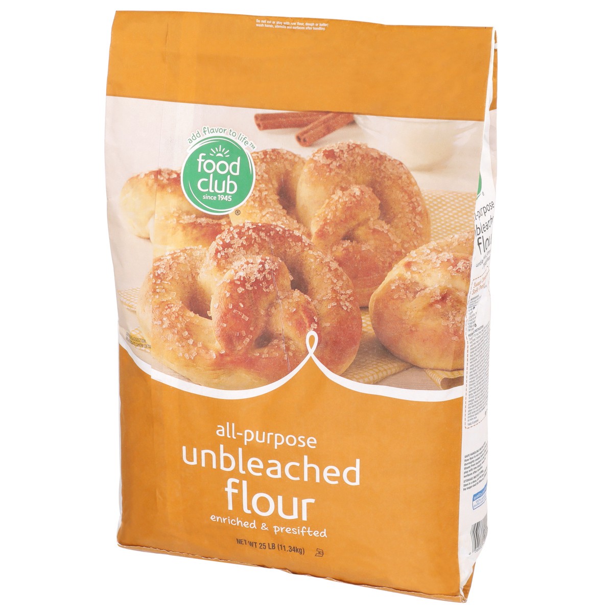 slide 3 of 9, Food Club Enriched & Presifted All-purpose Unbleached Flour, 25 lb