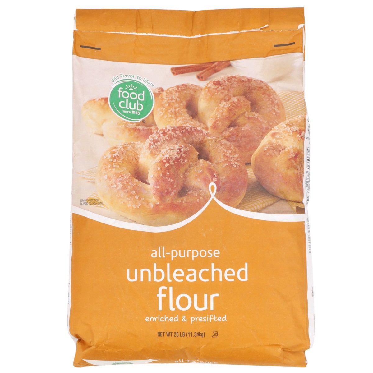 slide 9 of 9, Food Club Enriched & Presifted All-purpose Unbleached Flour, 25 lb