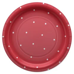 American Greetings 10-Count 9" Paper Plates, Polka Dots on Red
