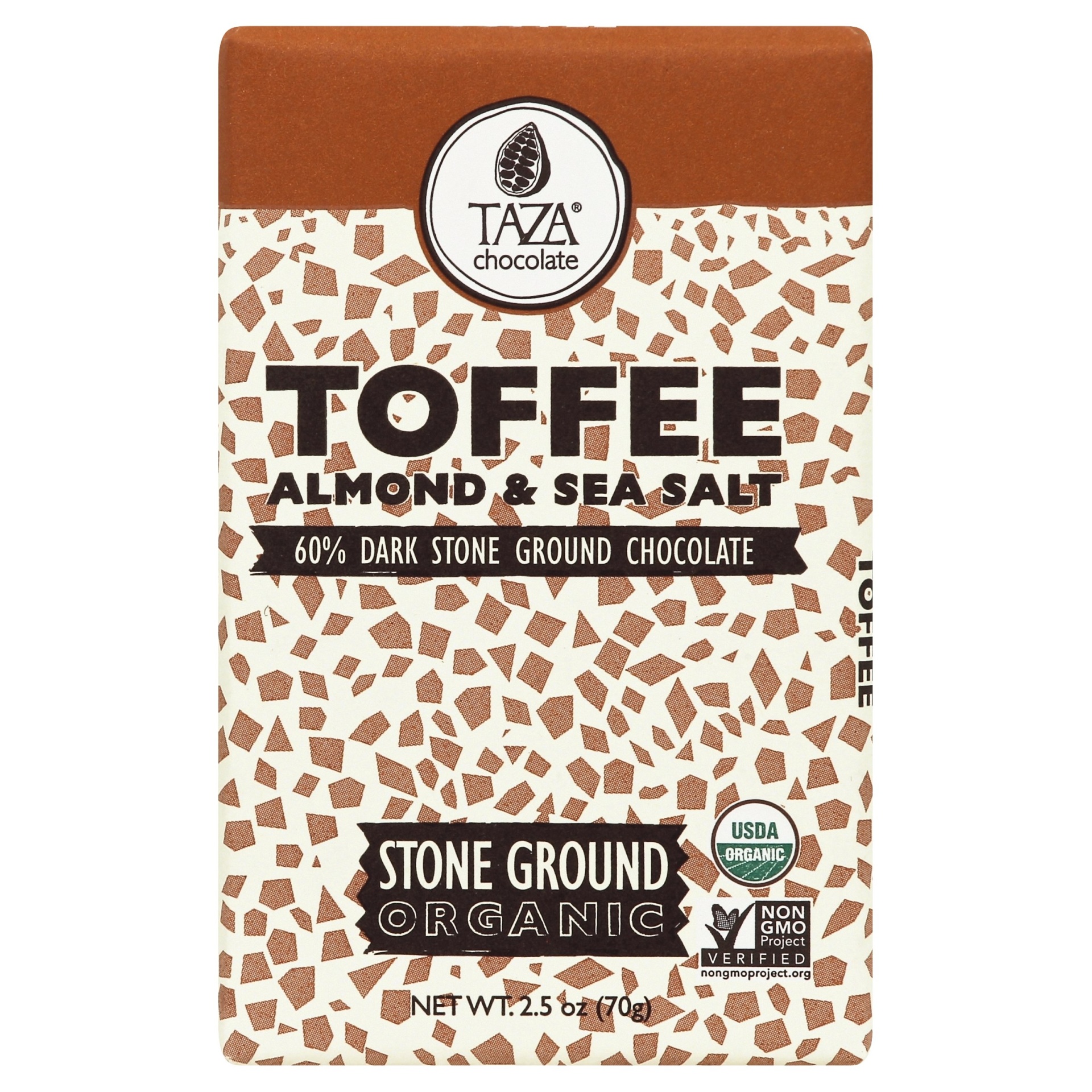 slide 1 of 1, Taza Organic Toffee Almond & Sea Salt Dark Chocolate, 2.5 oz