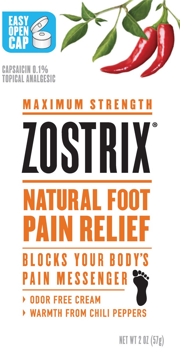 slide 1 of 9, Zostrix Maximum Strength Natural Foot Pain Relief Cream 2 oz, 2 oz