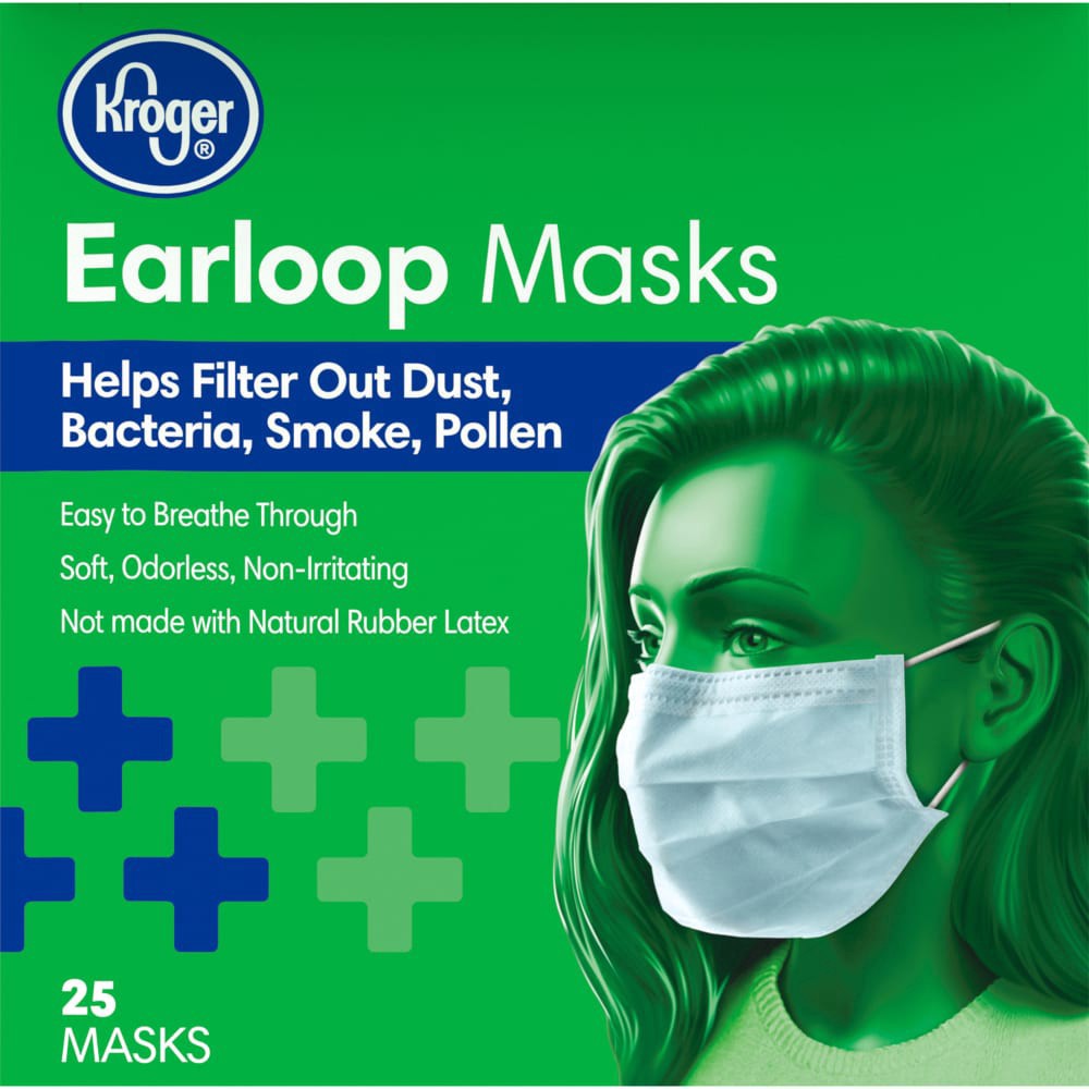 slide 5 of 5, Kroger Earloop Face Masks, 25 ct
