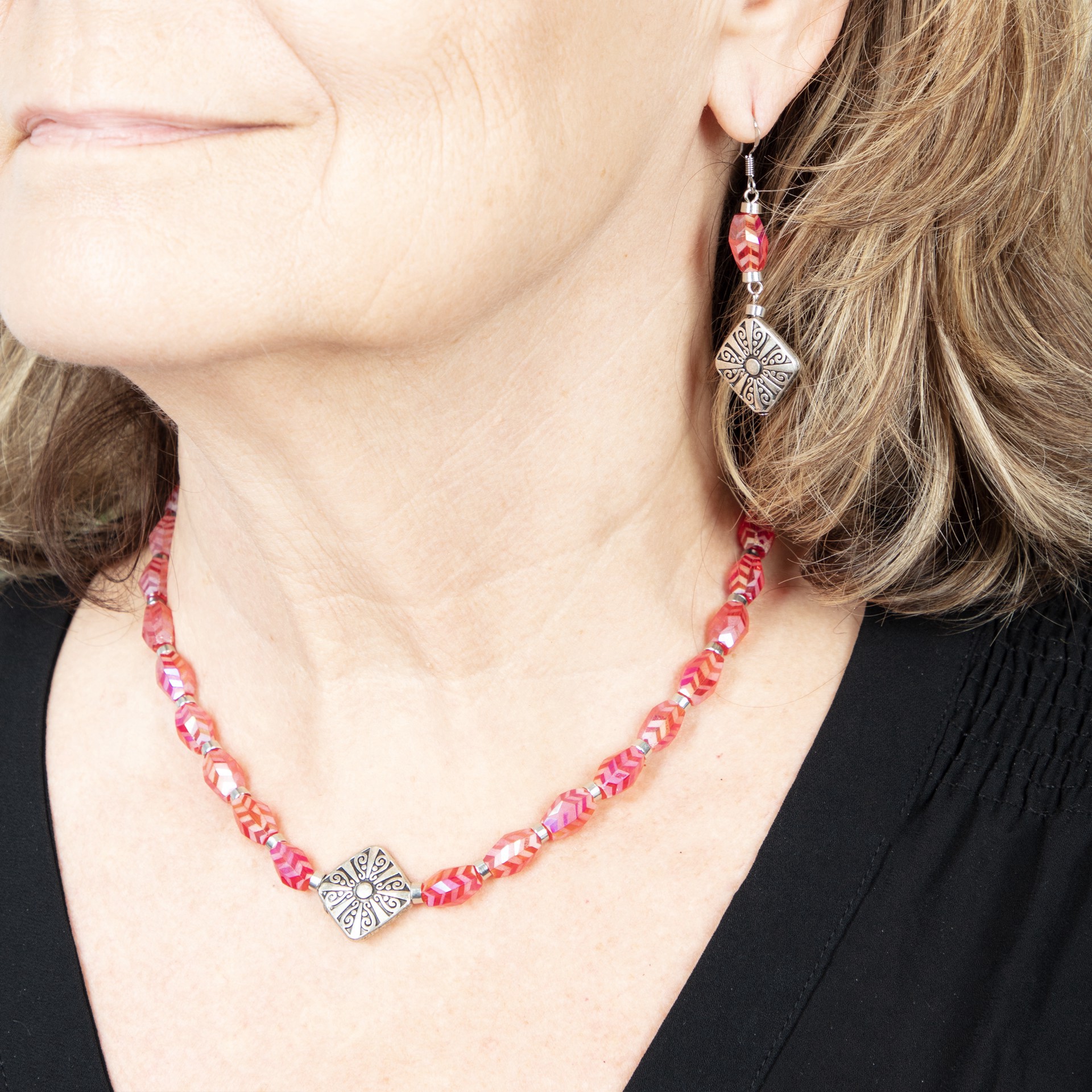 slide 3 of 5, Red Glass Faceted Oval Beads, 11mm By Bead Landing, 11mm