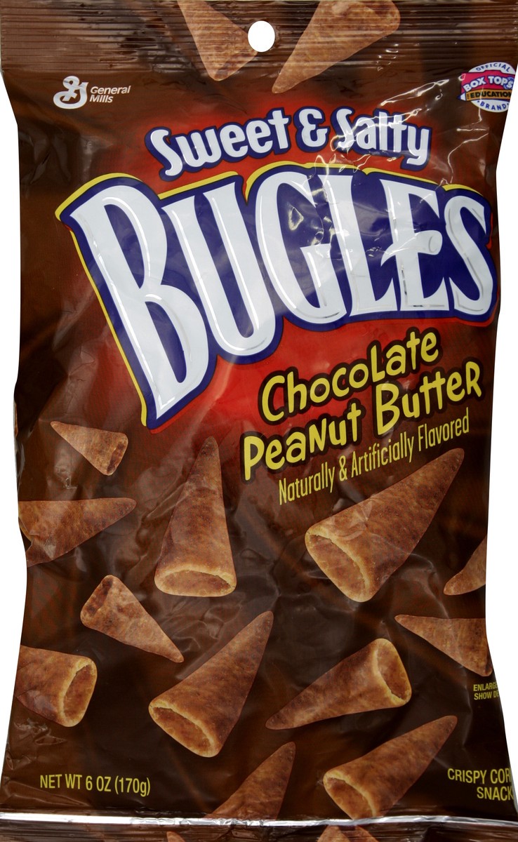 slide 5 of 6, Bugles Sweet & Salty Corn Snacks, Crispy, Chocolate Peanut Butter, 6 oz