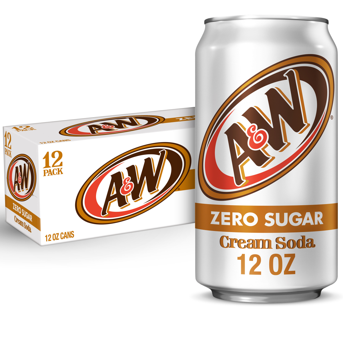 slide 1 of 7, A&W Cream Soda Zero Sugar, 12 fl oz cans, 12 pack, 12 ct