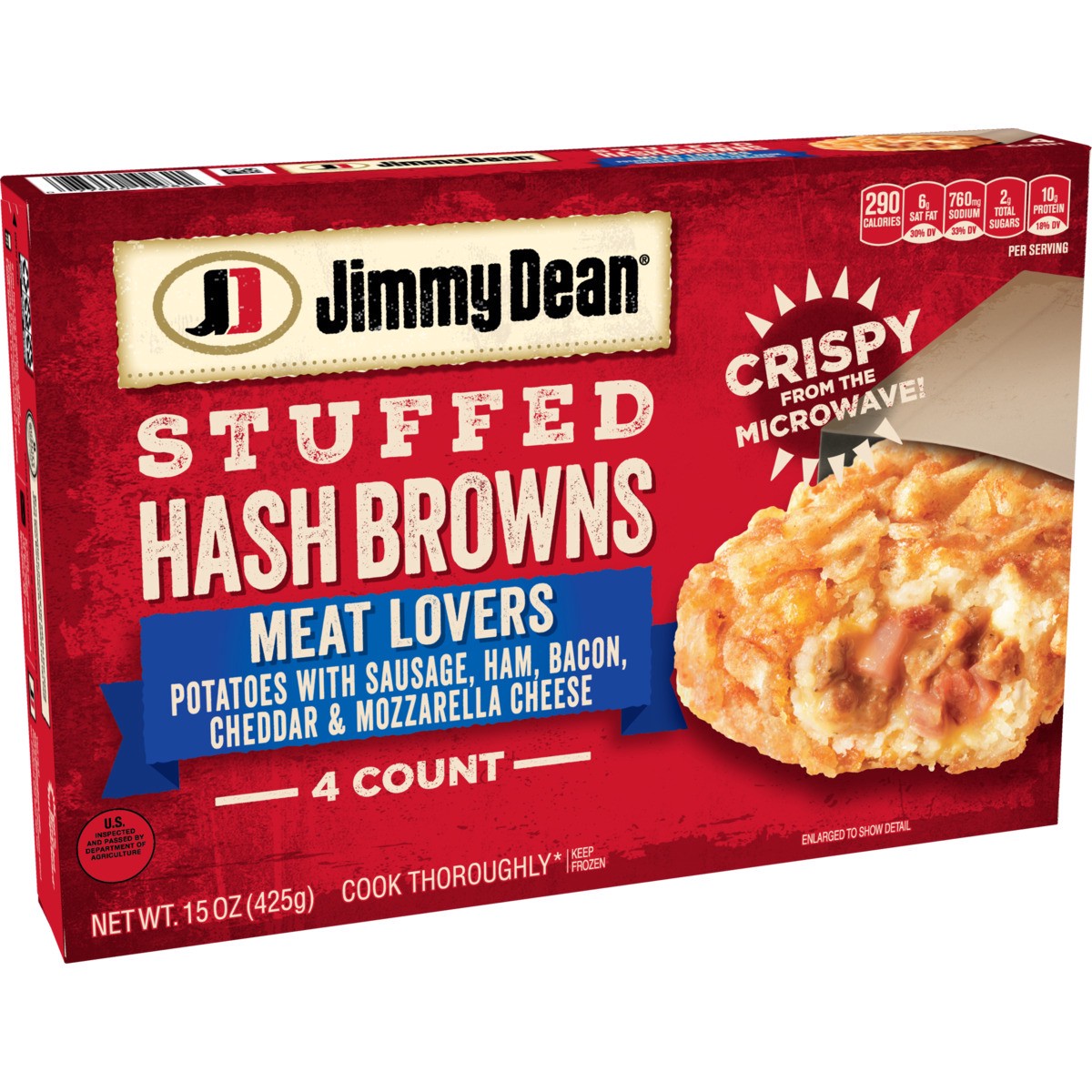 slide 7 of 9, Jimmy Dean Stuffed Hash Browns Meat Lovers Frozen Breakfast, 4 Count, 425.24 g