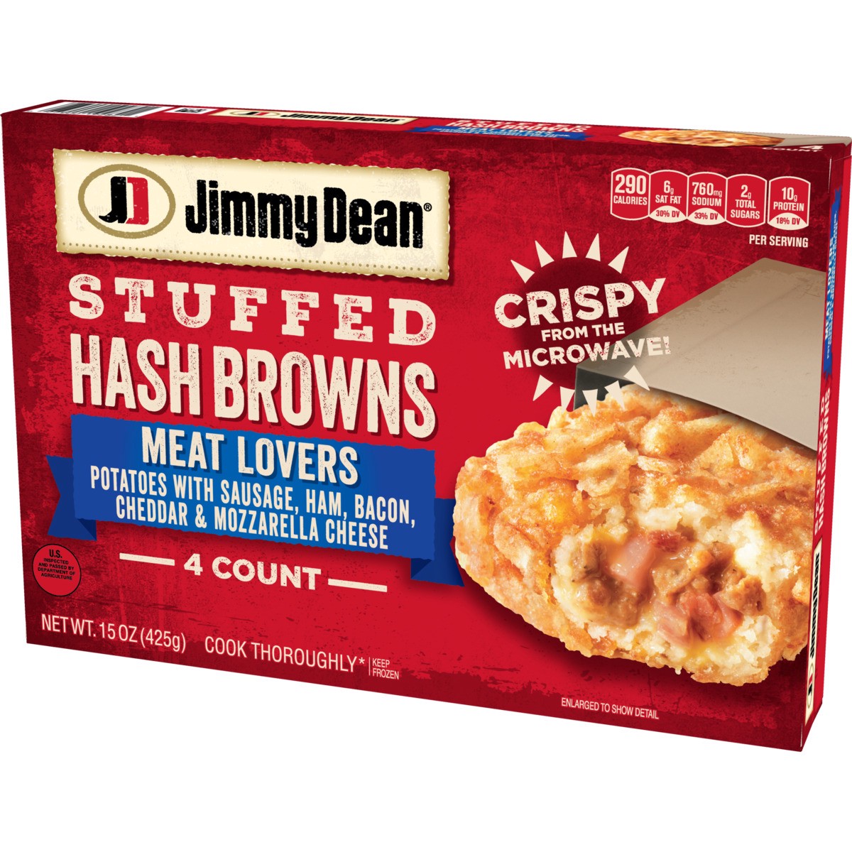 slide 8 of 9, Jimmy Dean Stuffed Hash Browns Meat Lovers Frozen Breakfast, 4 Count, 425.24 g