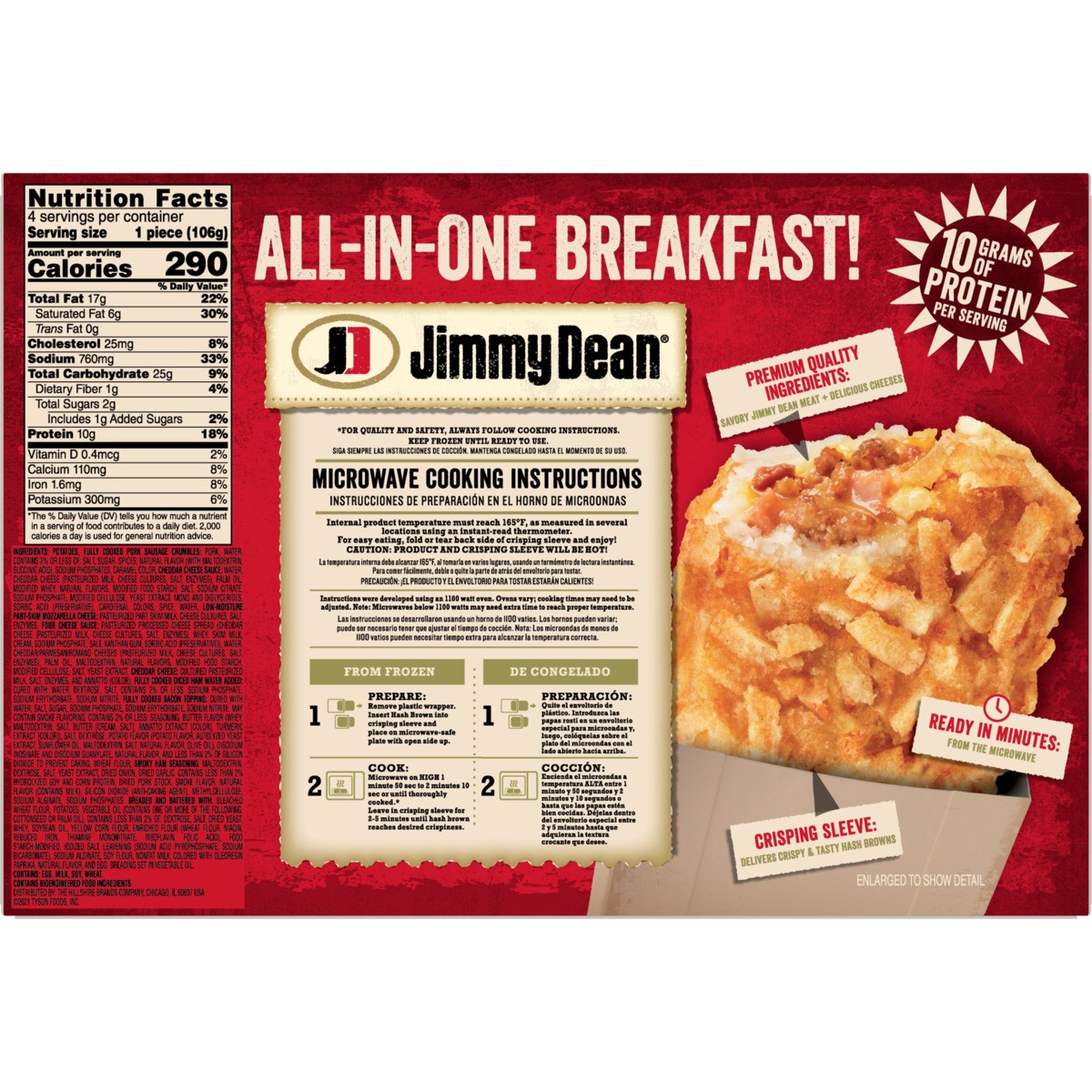 slide 5 of 9, Jimmy Dean Stuffed Hash Browns Meat Lovers Frozen Breakfast, 4 Count, 425.24 g