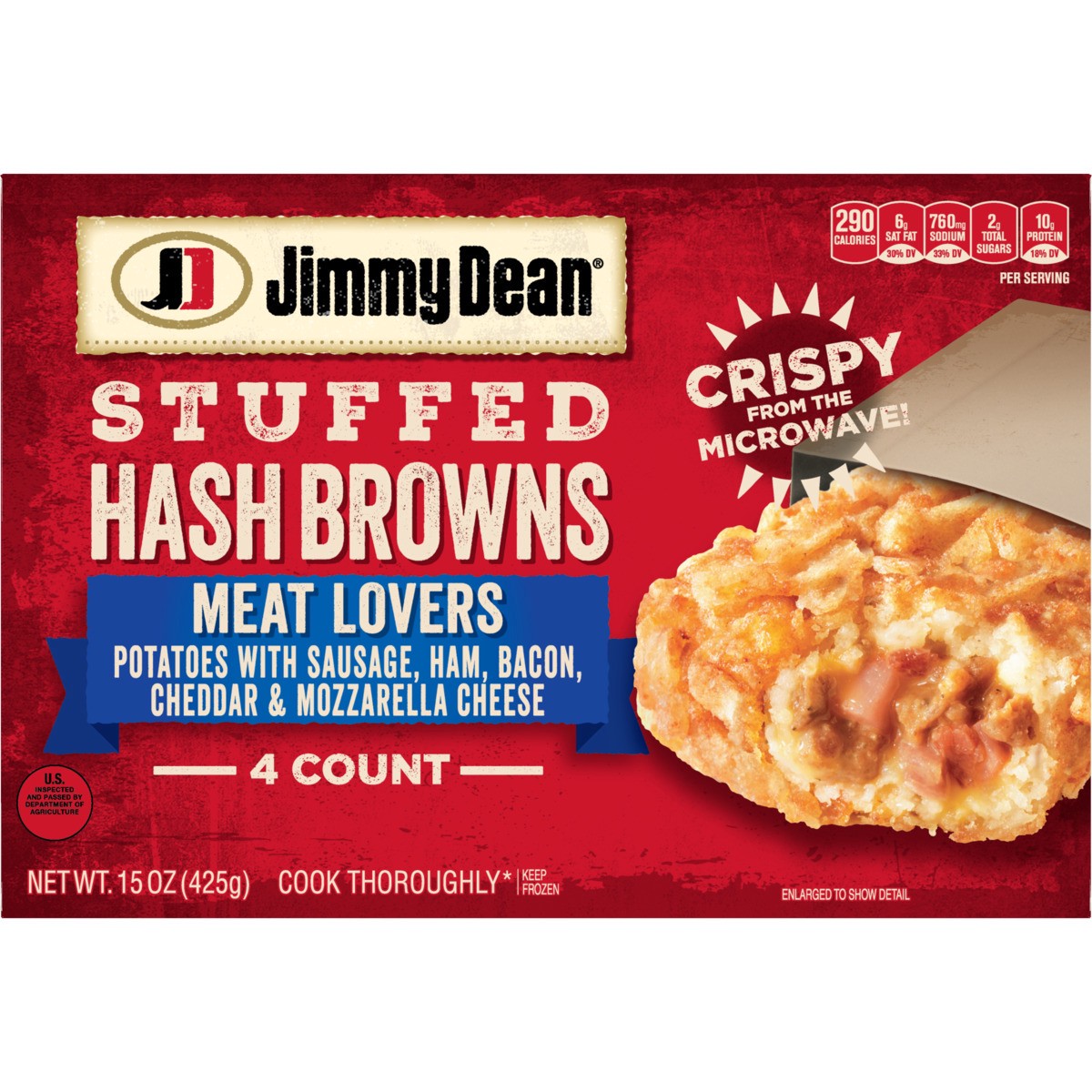 slide 6 of 9, Jimmy Dean Stuffed Hash Browns Meat Lovers Frozen Breakfast, 4 Count, 425.24 g