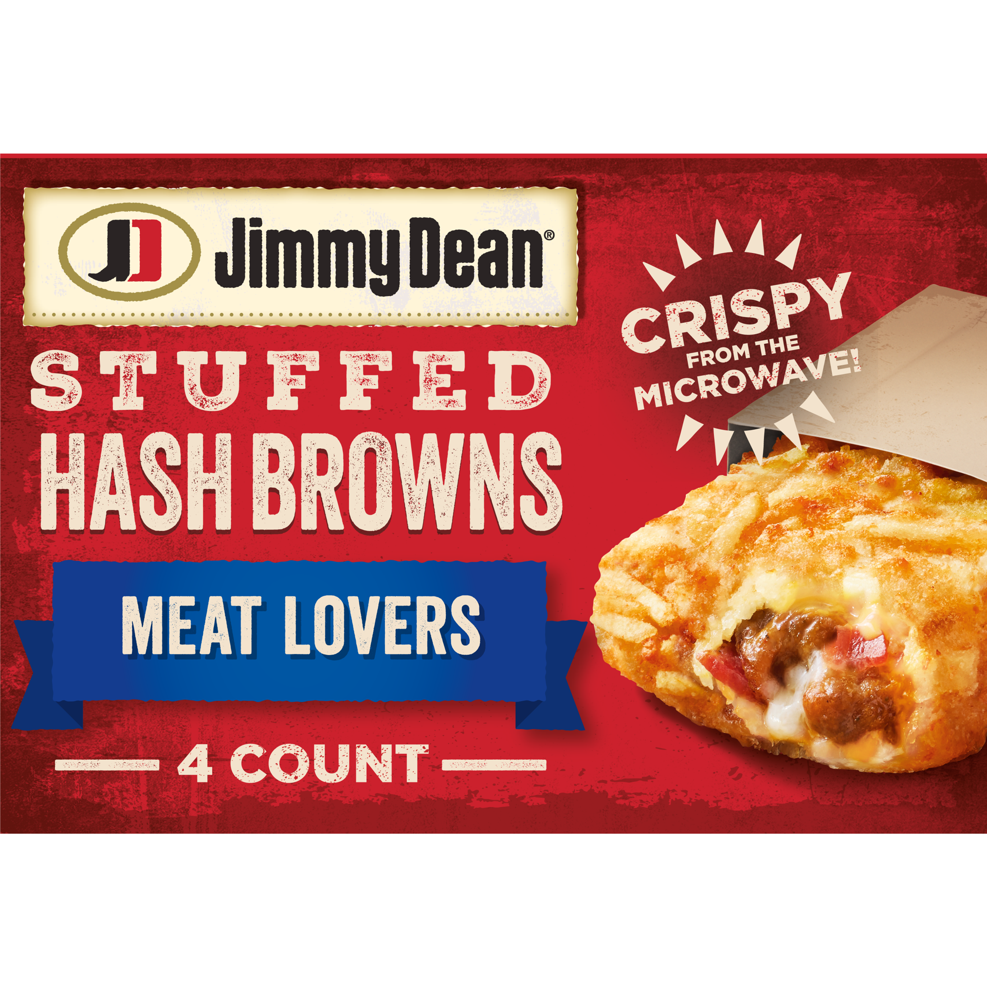 slide 1 of 9, Jimmy Dean Stuffed Hash Browns Meat Lovers Frozen Breakfast, 4 Count, 425.24 g