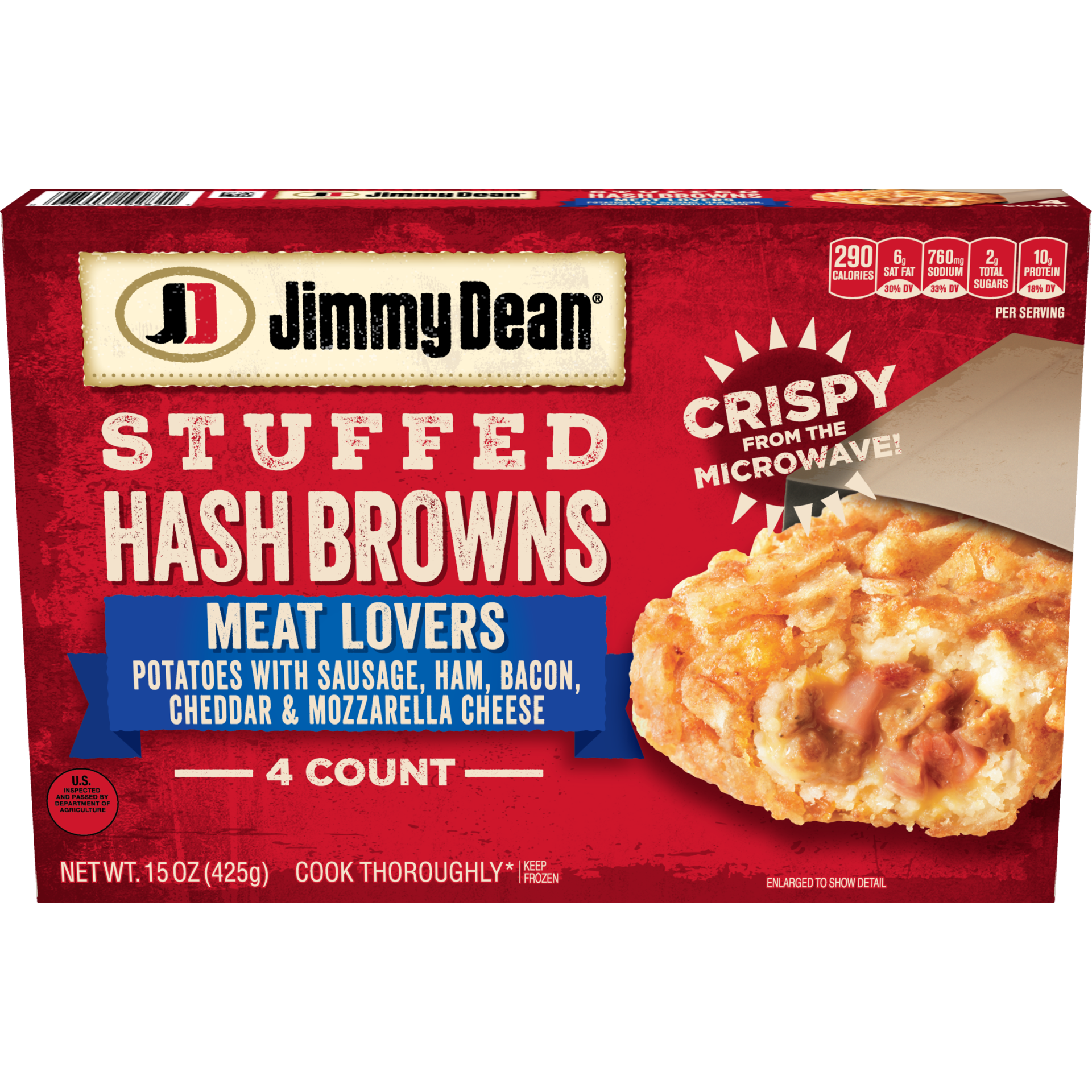 slide 1 of 5, Jimmy Dean Meat Lovers Hashbrown Frozen Sandwich - 4ct, 