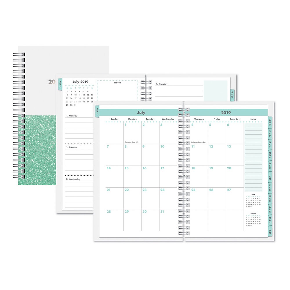 slide 1 of 1, Office Depot Brand Glitter Weekly/Monthly Academic Planner, 8-1/2'' X 11'', White/Green, July 2019 To June 2020, 1 ct