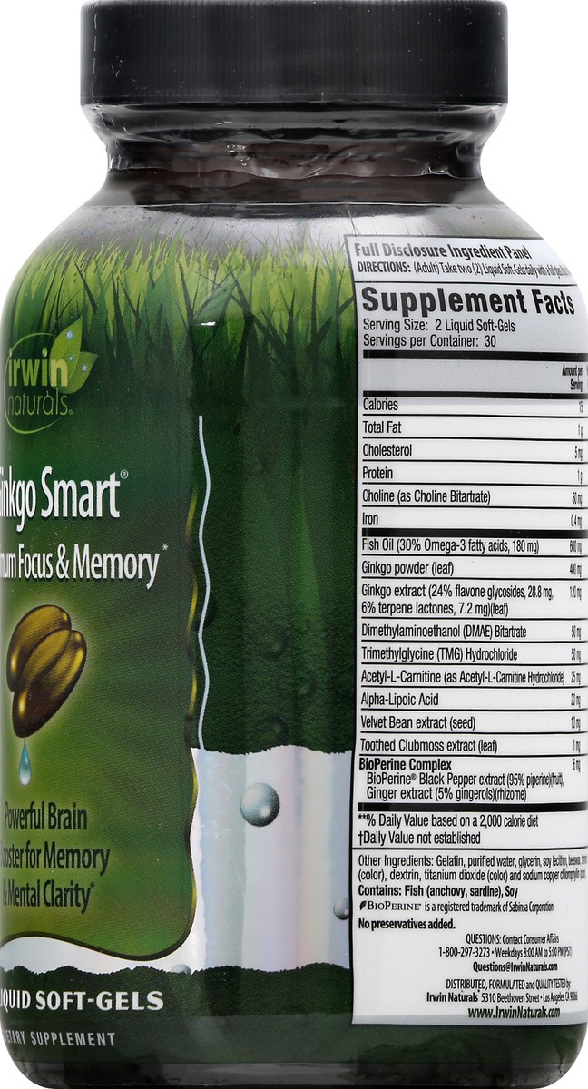 slide 4 of 9, Irwin Naturals Ginkgo Smart Maximum Focus & Memory, 60 ct