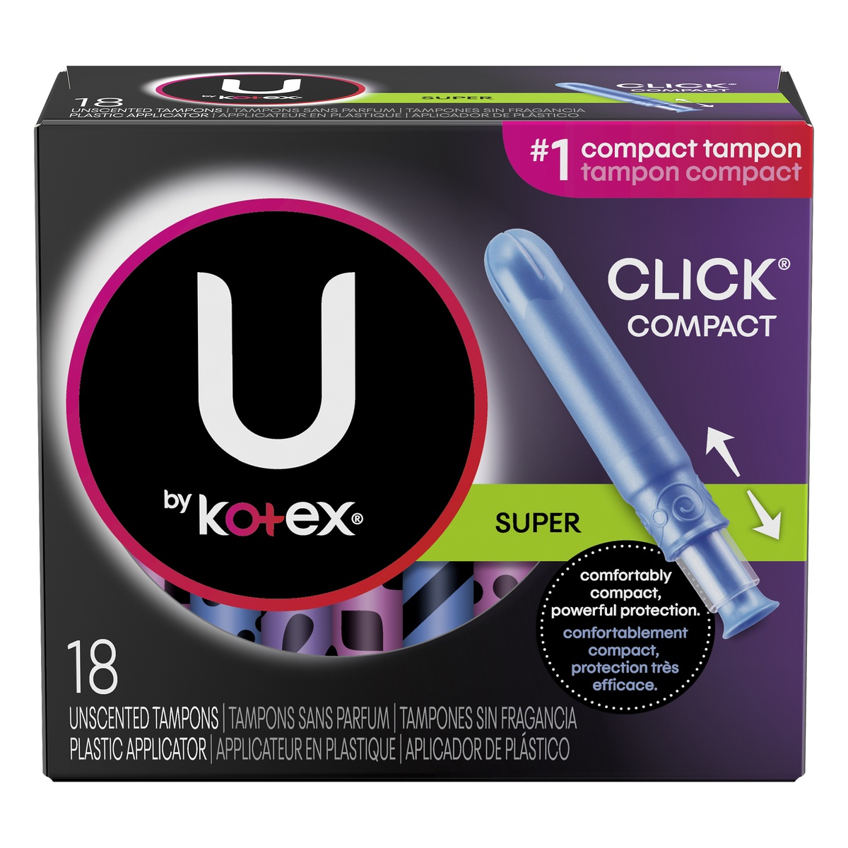 slide 1 of 3, U by Kotex Click Super Unscented Tampons, 18 ct