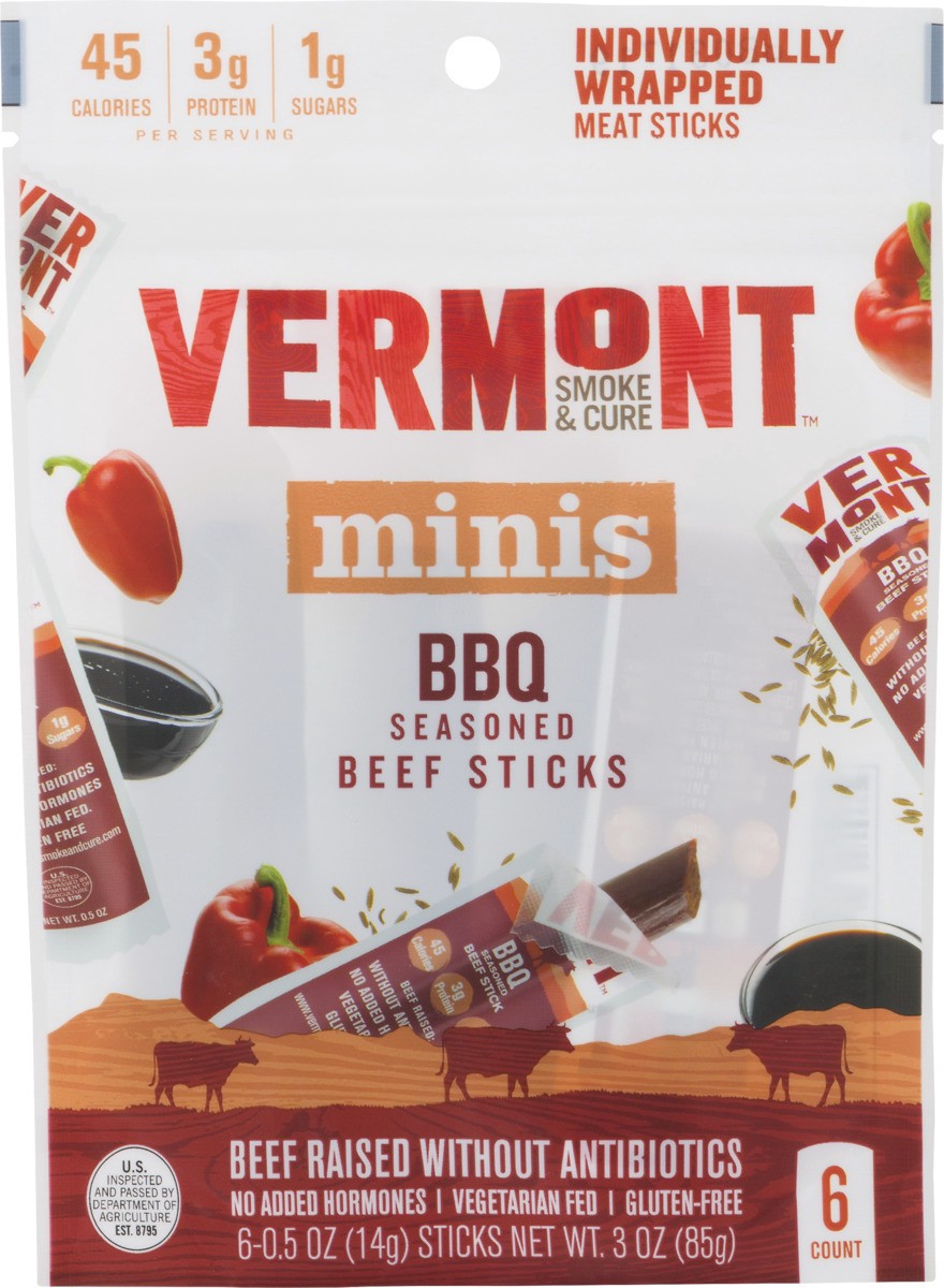 slide 5 of 11, Vermont Smoke & Cure Minis BBQ Seasoned Beef Sticks, 6 ct; 5 oz