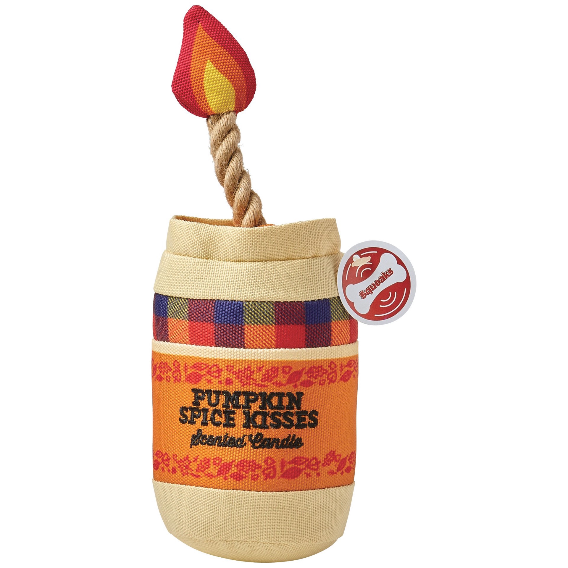slide 1 of 1, Woof and Whiskers Plush Dog Toy - Pumpkin Spice Kisses Candle, 1 ct