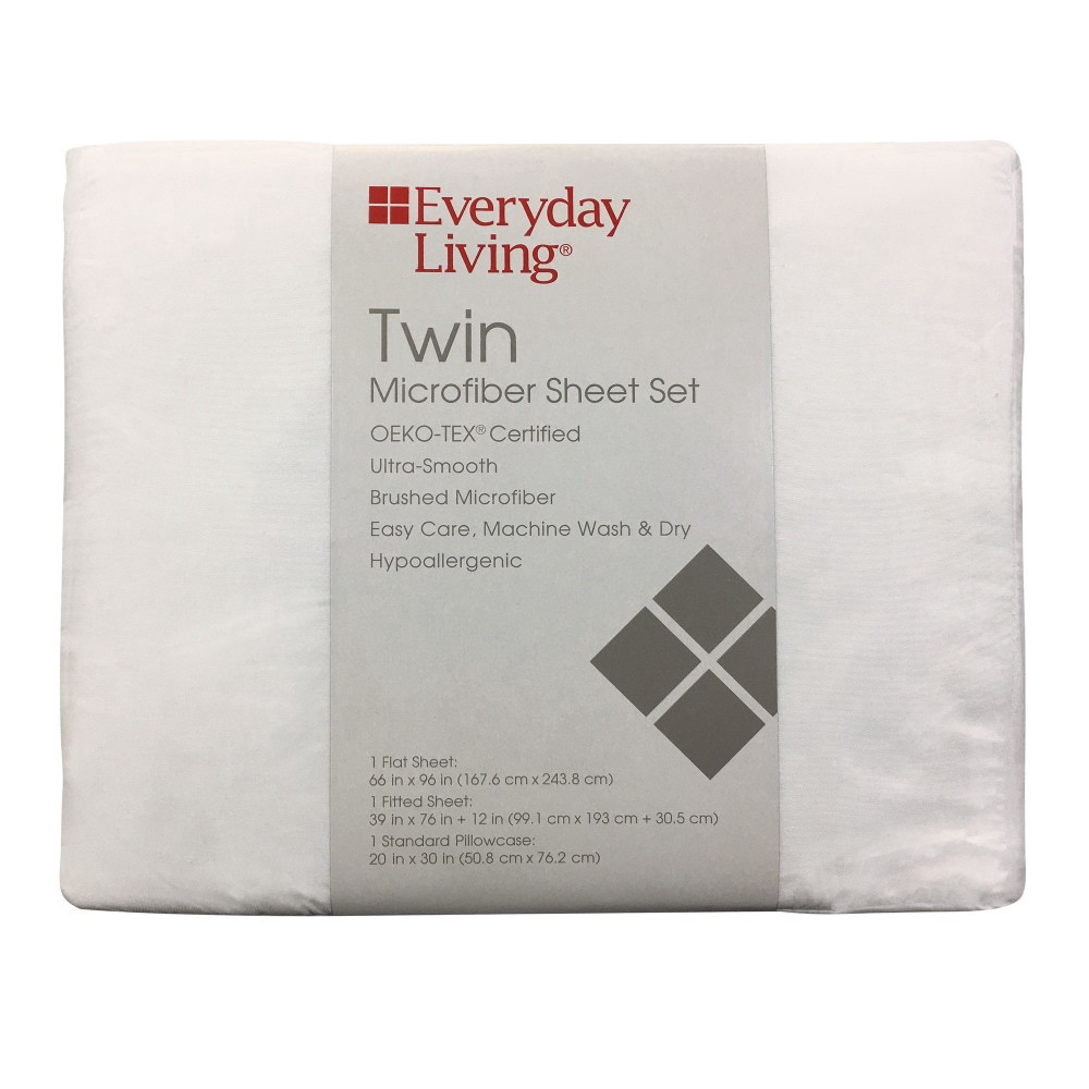 slide 3 of 3, Everyday Living Microfiber Sheet Set - Bright White, Twin Size