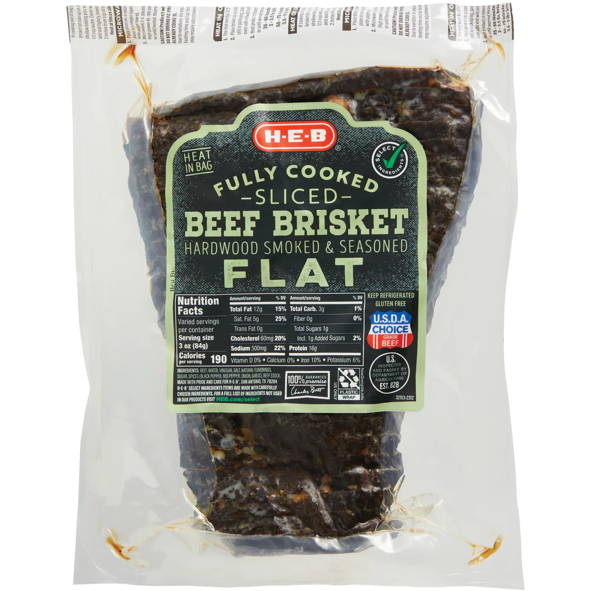 slide 1 of 1, H-E-B Fully Cooked Seasoned Sliced Beef Brisket Flat, per lb