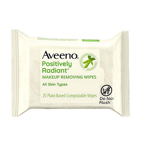 slide 1 of 1, Aveeno Active Naturals Positively Radiant Makeup Removing Wipes - 25 Count, 25 ct