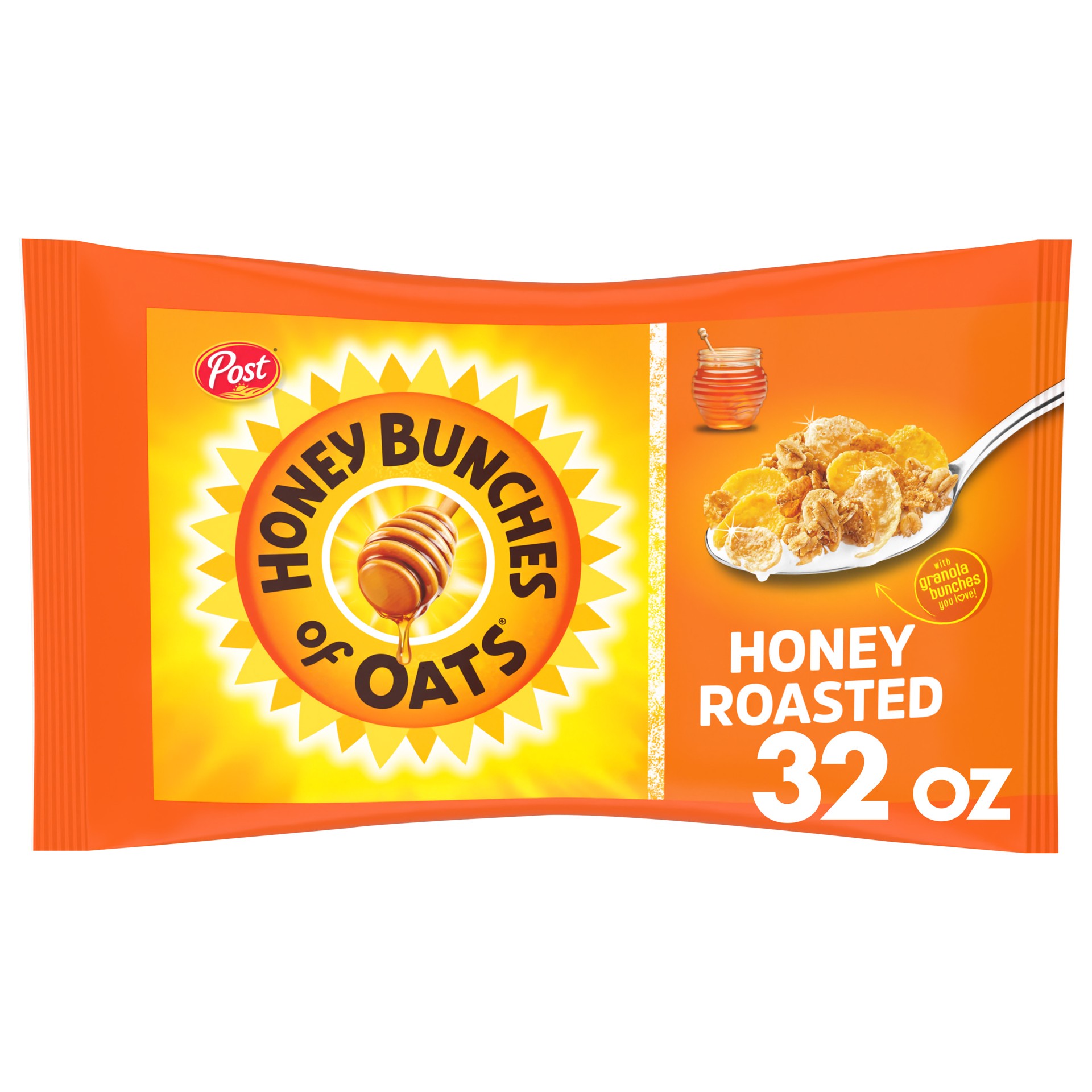 slide 1 of 10, Post Honey Bunches of Oats Honey Roasted Breakfast Cereal, 32 OZ Bag, 32 oz