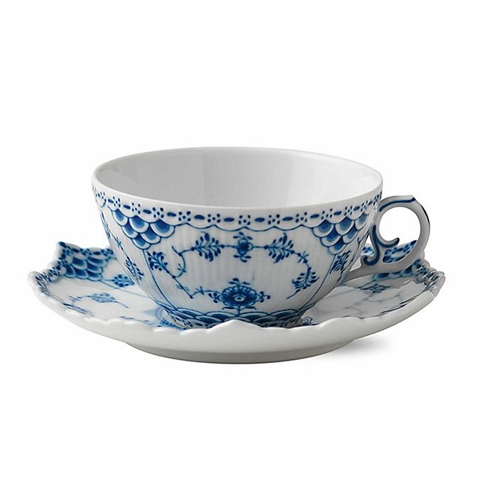 slide 1 of 2, Royal Copenhagen Fluted Full Lace Teacup and Saucer - Blue, 1 ct