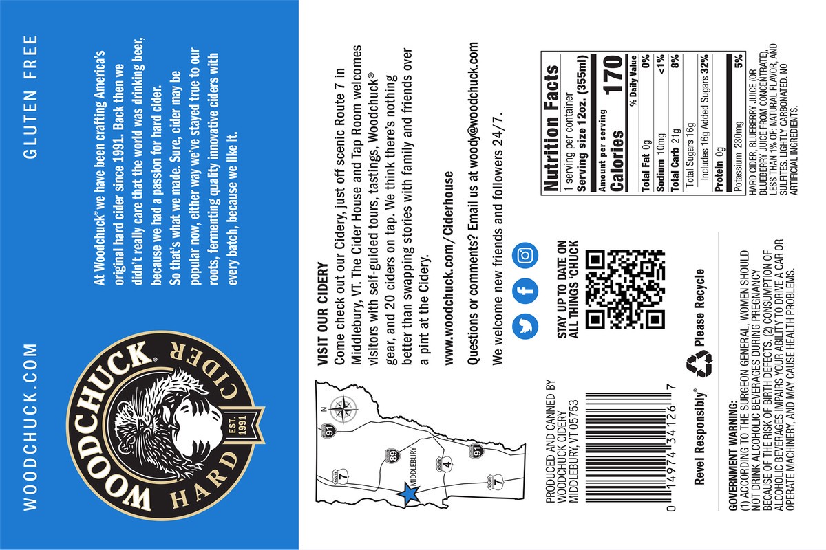 slide 5 of 6, Woodchuck Hard Cider - Blueberry 6 Pack, 12oz Can, 6 ct; 12 oz
