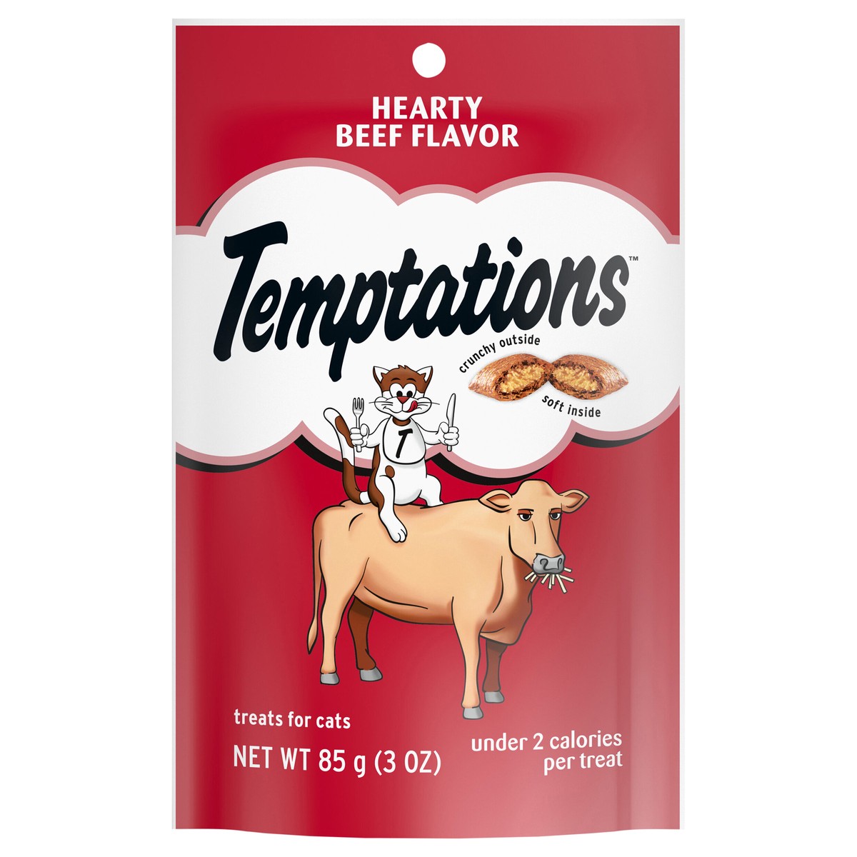 slide 1 of 3, Temptations Hearty Beef Flavor Treats for Cats 3 oz, 3 oz