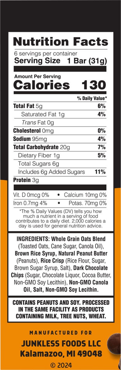 slide 2 of 13, Junkless Peanut Butter Chocolate Chip Chewy Granola Bars, 6 ct