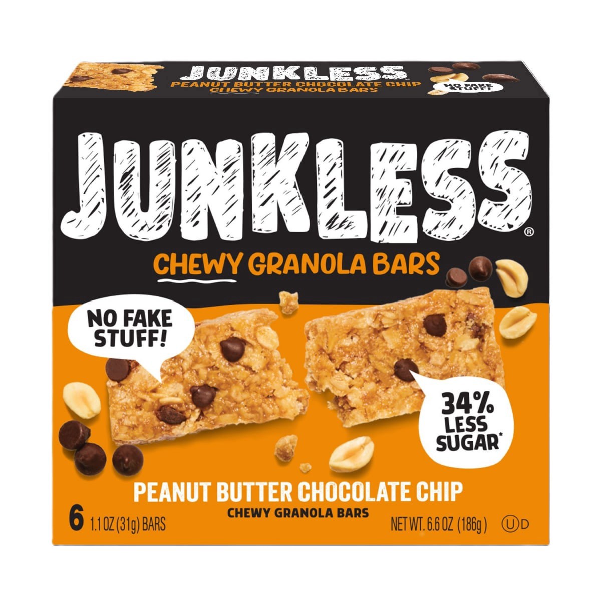 slide 1 of 13, Junkless Peanut Butter Chocolate Chip Chewy Granola Bars, 6 ct