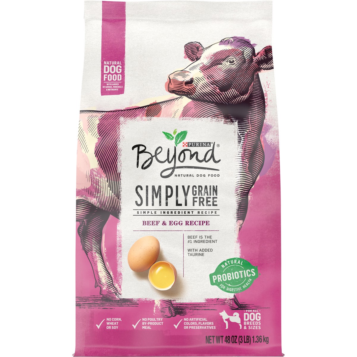 slide 1 of 9, Beyond Purina Beyond Natural Dry Dog Food, Simply Farm Raised Beef, Barley & Cage Free Egg Recipe - 3 lb. Bag, 3 lb