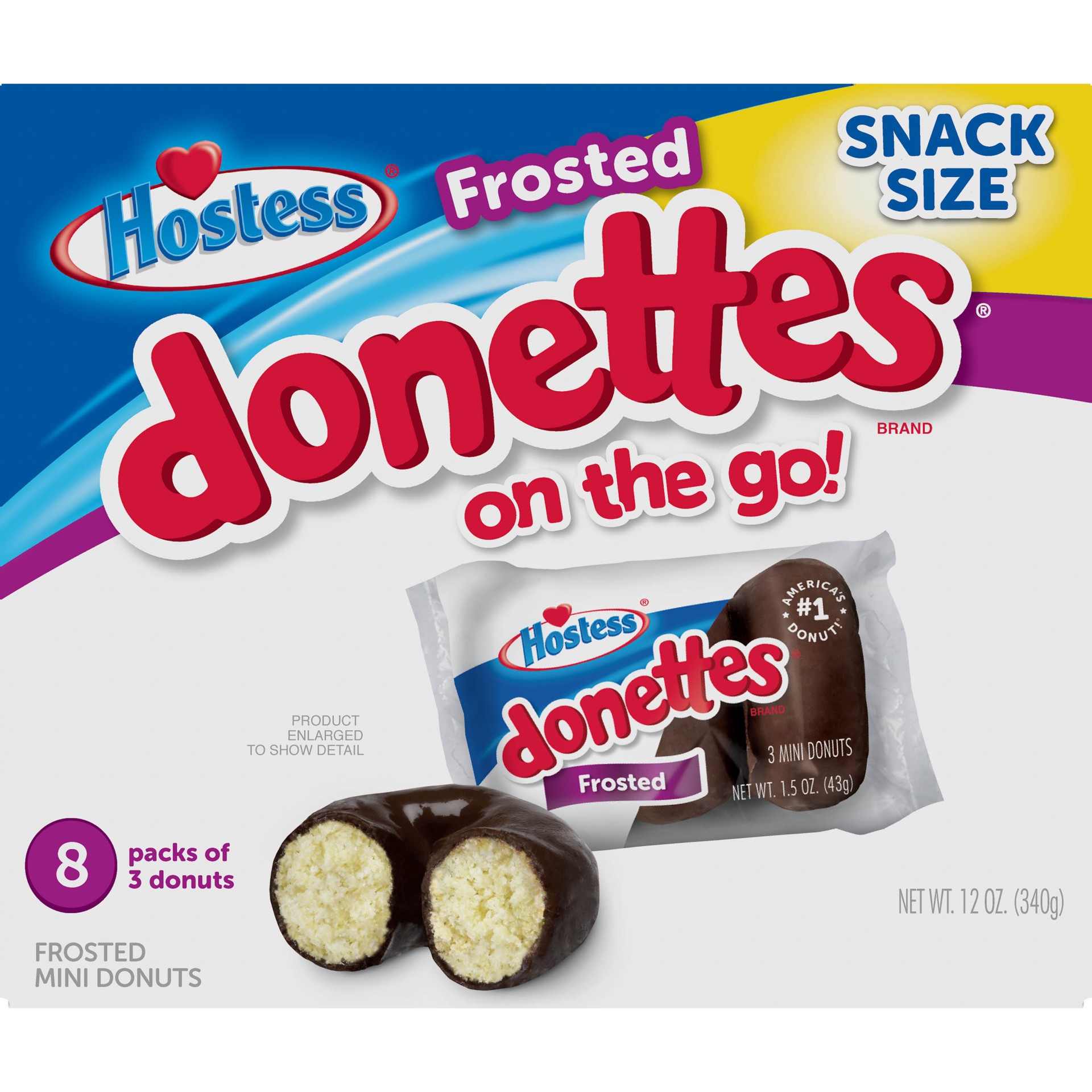 slide 1 of 10, HOSTESS Frosted DONETTES Donuts Snack Pack, 8 Count, 12.0 oz, 12 oz