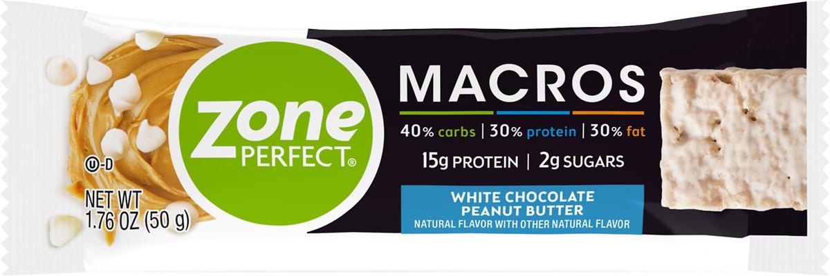 slide 1 of 4, Zone Perfect White chocolate peanut butter Macros Bar 1.76 oz, 1.76 oz