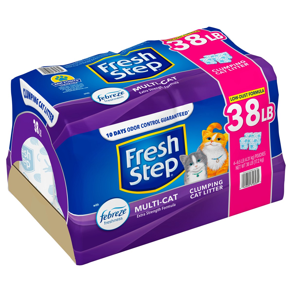 slide 3 of 9, Fresh Step Multi-Cat Scented Litter with the Power of Febreze, Clumping Cat Litter, 38 Pounds, 4 ct