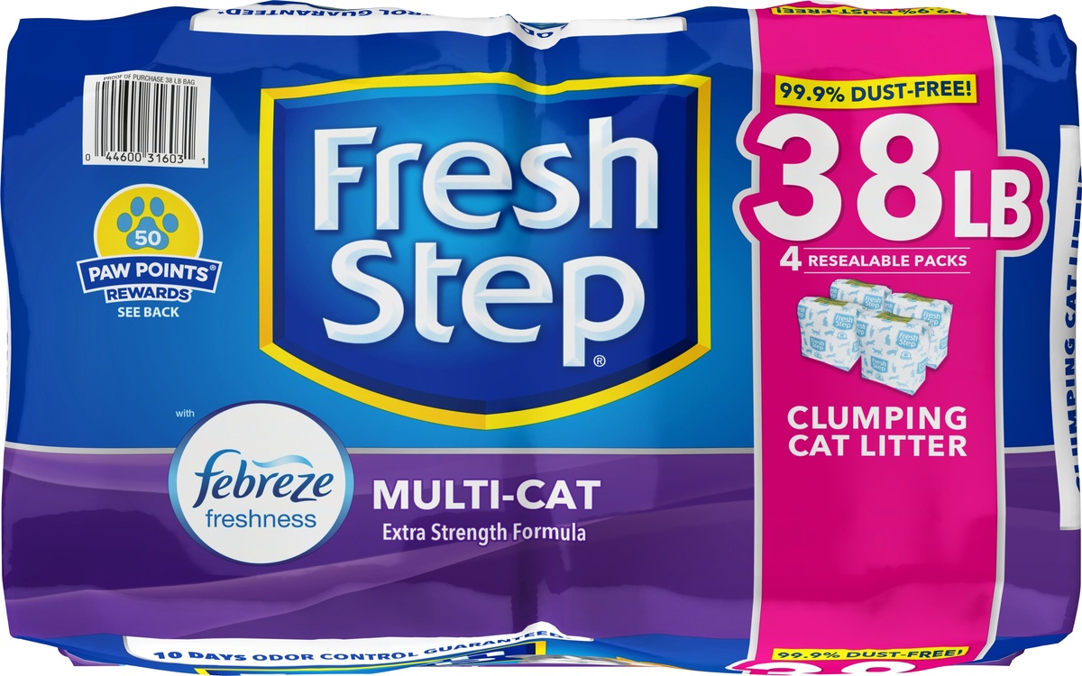 slide 2 of 6, Fresh Step With Febreze Fresh Multi Cat Clumping Litter, 38 lb