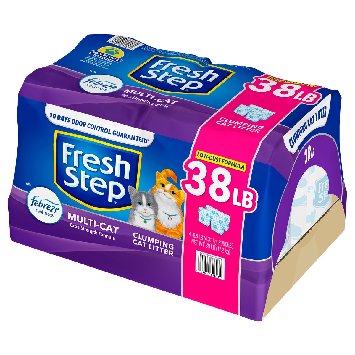 slide 4 of 9, Fresh Step Multi-Cat Scented Litter with the Power of Febreze, Clumping Cat Litter, 38 Pounds, 4 ct