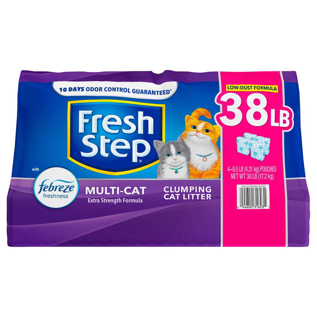 slide 1 of 9, Fresh Step Multi-Cat Scented Litter with the Power of Febreze, Clumping Cat Litter, 38 Pounds, 4 ct