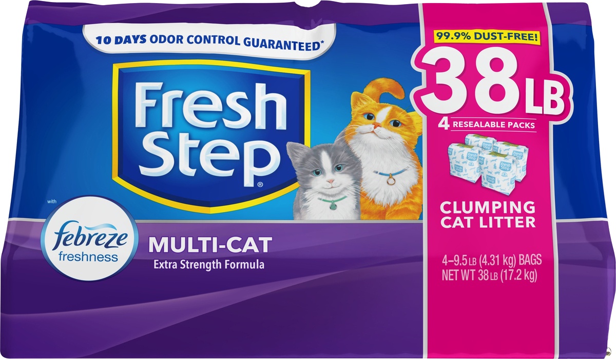 slide 5 of 6, Fresh Step With Febreze Fresh Multi Cat Clumping Litter, 38 lb