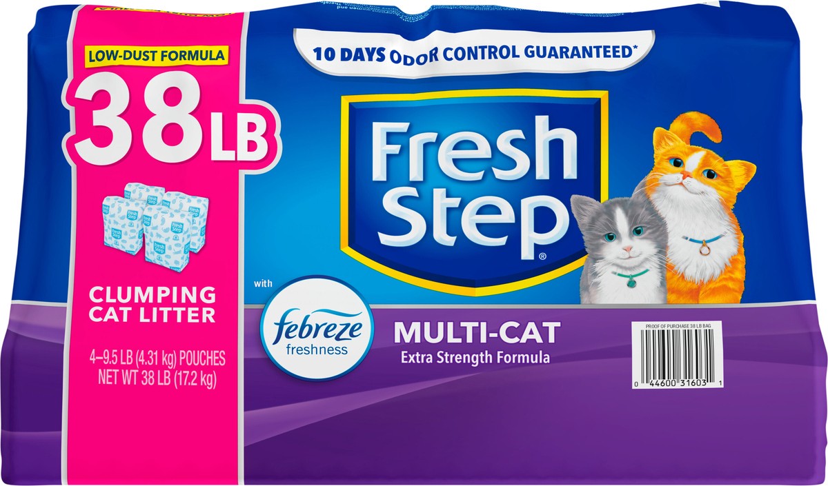 slide 2 of 9, Fresh Step Multi-Cat Scented Litter with the Power of Febreze, Clumping Cat Litter, 38 Pounds, 4 ct