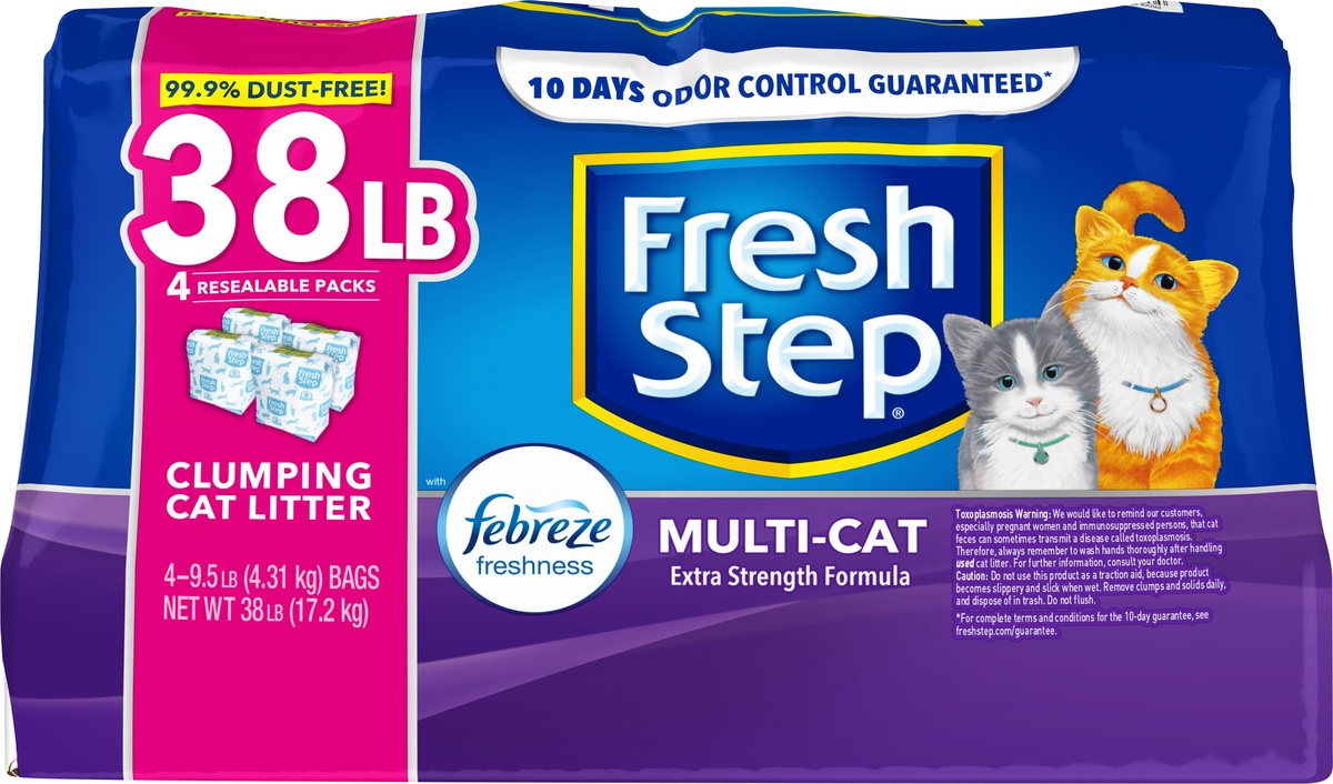 slide 6 of 6, Fresh Step With Febreze Fresh Multi Cat Clumping Litter, 38 lb