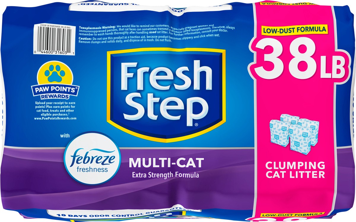 slide 5 of 9, Fresh Step Multi-Cat Scented Litter with the Power of Febreze, Clumping Cat Litter, 38 Pounds, 4 ct