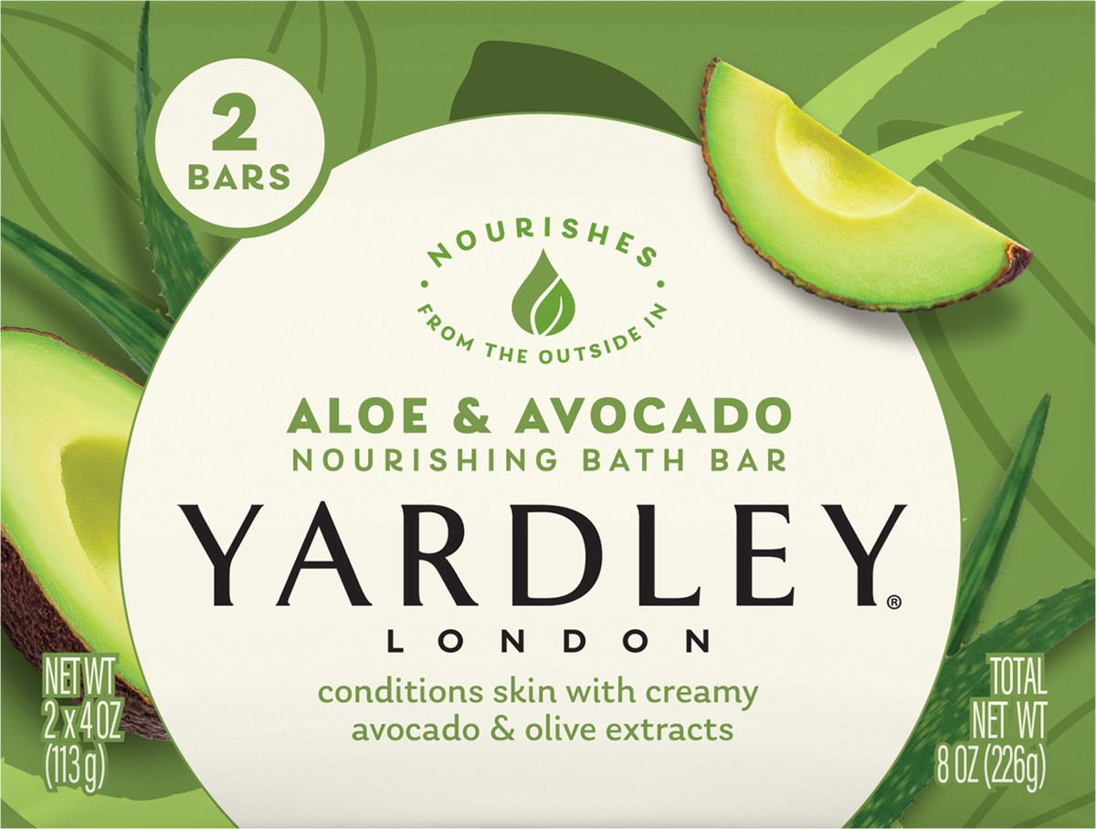 slide 4 of 9, Yardley London Nourishing Bath Soap Bar Aloe & Avocado, Conditions Skin with Creamy Avocado & Olive Extracts, 4.0 oz Bath Bar, 2 Soap Bars, 2 ct