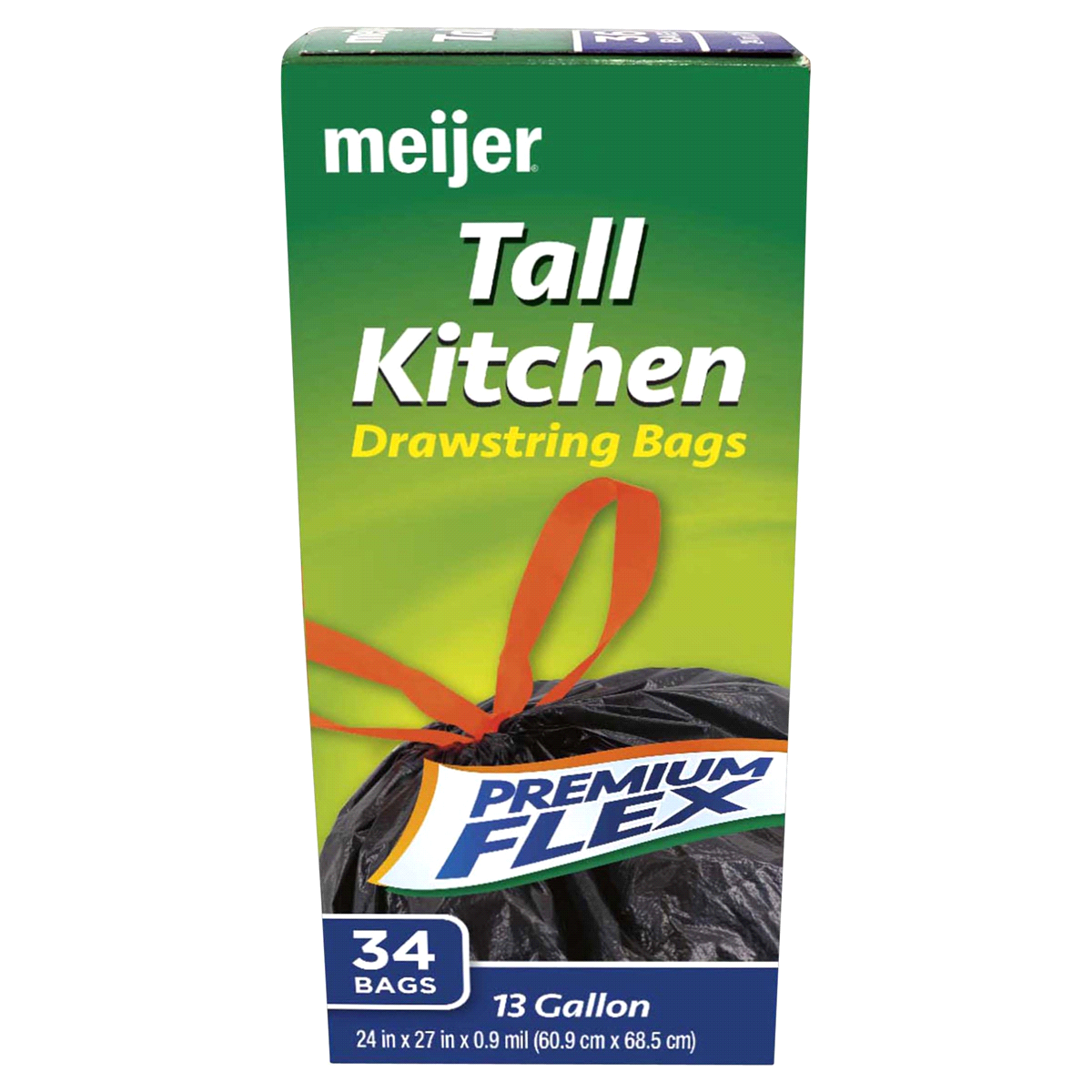 slide 1 of 1, Meijer Tall Kitchen Drawstring Bags Premium Flex Black, 13 gal, 34 ct