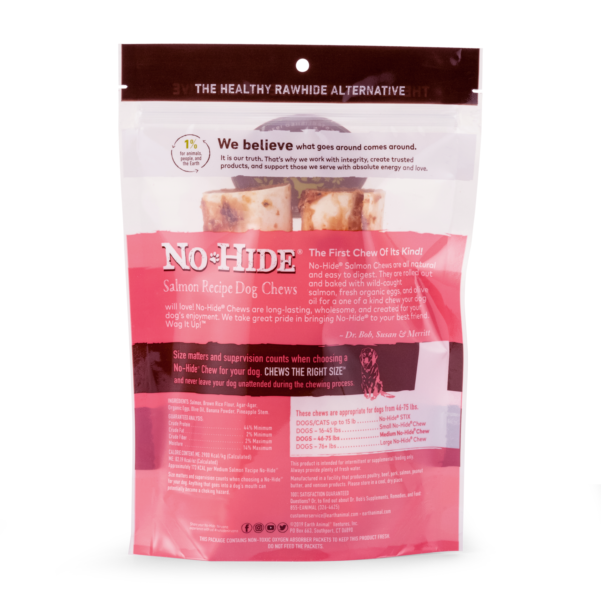 slide 5 of 5, Earth Animal No-Hide Wild-Caught Salmon Medium Natural Rawhide Alternative Dog Chews, 2 Pack, 1 ct