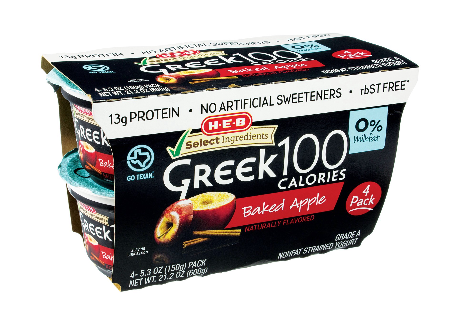 slide 1 of 1, H-E-B Greek Yogurt 100 Calorie, Baked Apple, 4 ct